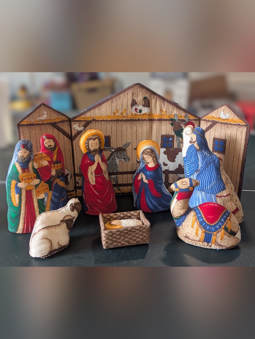 Vintage Complete Fabric Nativity Scene